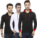Mark Haydon Solid Men Hooded Neck White/Black T-Shirt (Combo 03)