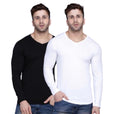 Men's Full Sleeve Cotton T-Shirt — Pack of 2, White & Black