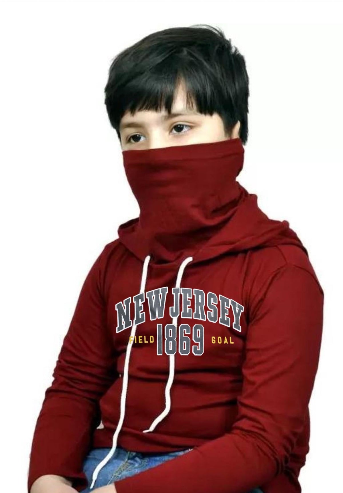 Kids Cotton Mask Hoodie — Maroon & Grey, Pack of 2 — image 2