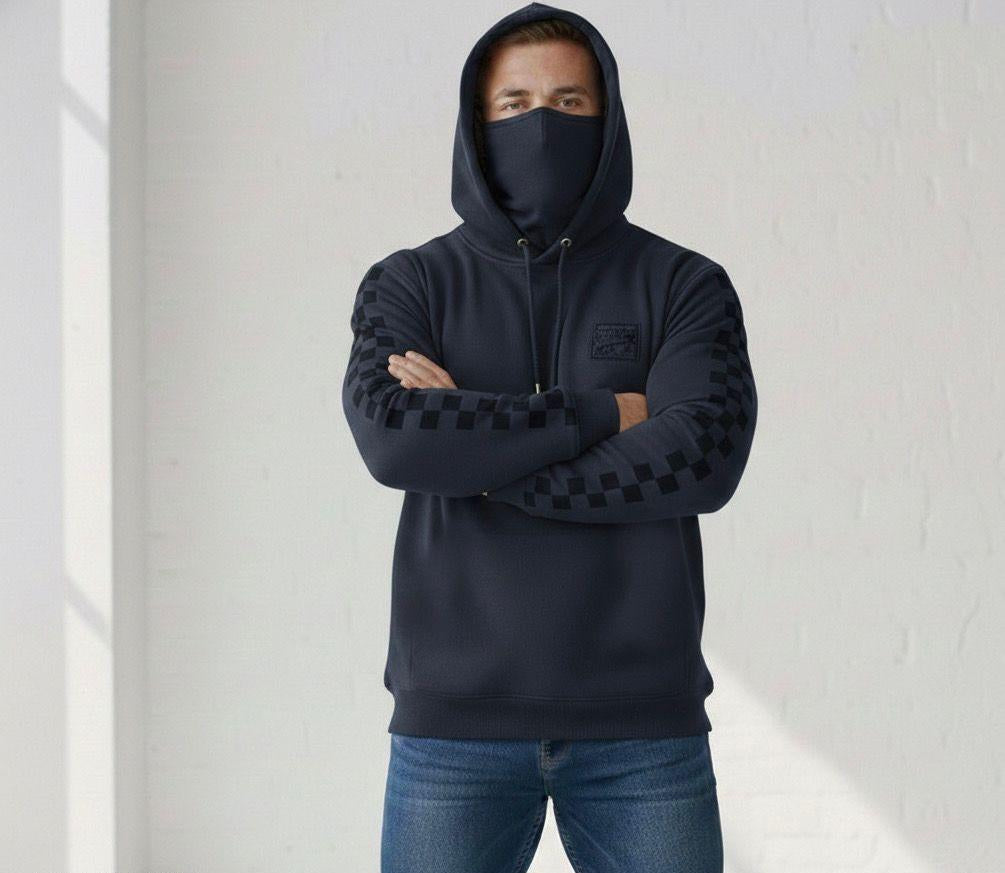 Men's Checkered Print Mask Hoodie — Olive