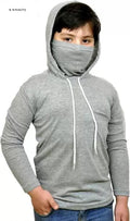 Kids Mask Hoodie — Grey Cotton Sun Protection T-Shirt