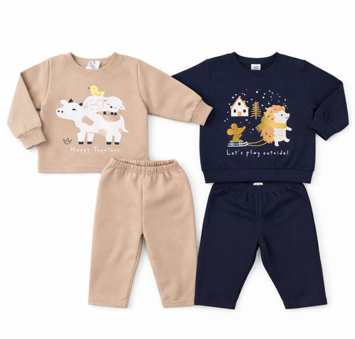 Mark Haydon Baby Boys Fleece Sweatshirt Set — Pack of 2, Navy & Beige