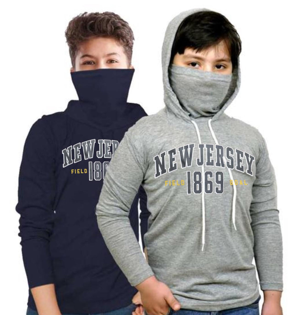 Kids T-Shirt with Built-in Mask — Navy & Grey, Pack of 2