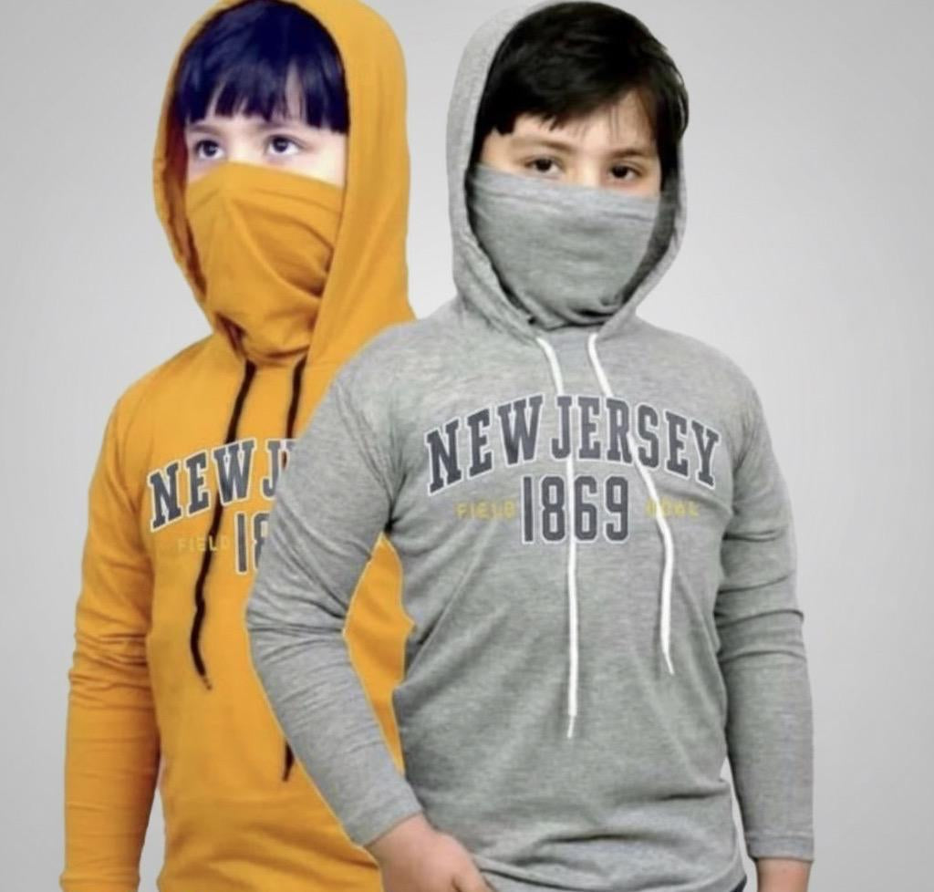 Kids Mask Hoodie Combo — Yellow & Grey