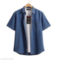 Men's Half Sleeve Washed Denim Shirt — Light Blue