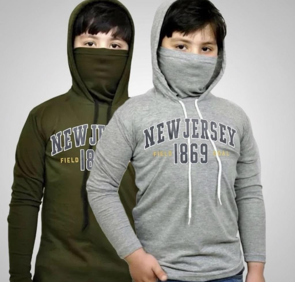 Kids Mask Hoodie Combo — Olive Green & Grey
